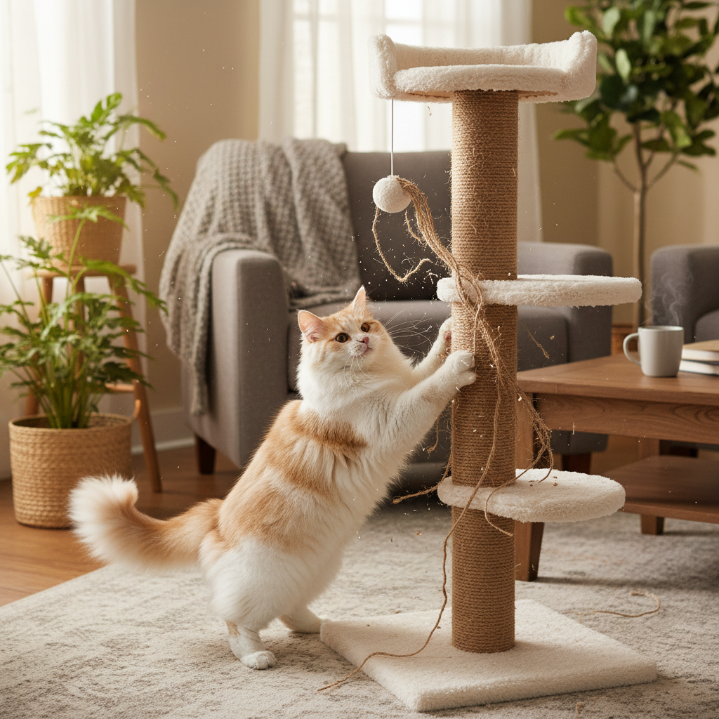 Gato a usar arranhador de sisal